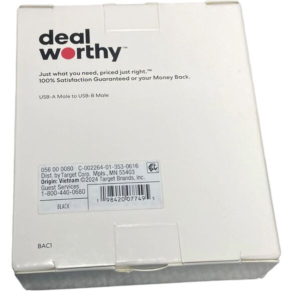 USB 6ft A Male to B Male High-Speed Black 480Mbps Data Transfer dealworthy™ - Picture 5 of 5